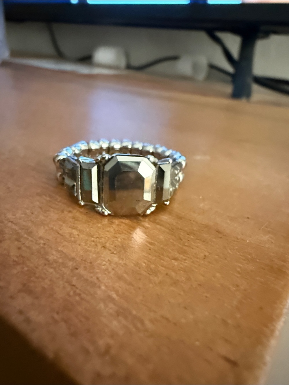 Silver-Tone Faceted Statement Ring